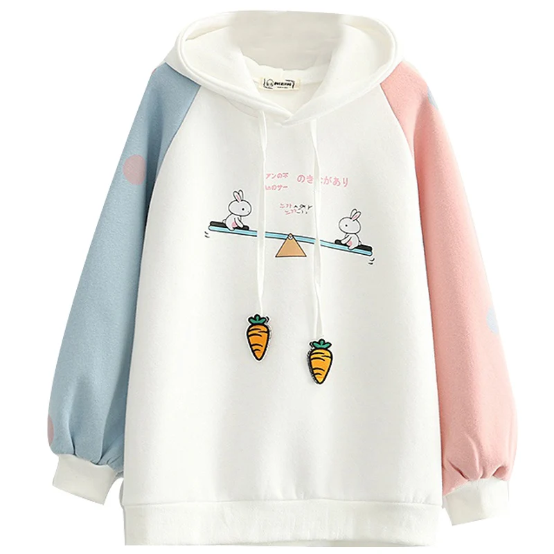 

Зимняя Harajuku Kawaii флисовая Толстовка для женщин забавная аниме графическая Толстовка для девочек плотная теплая Милая верхняя одежда с кроли...