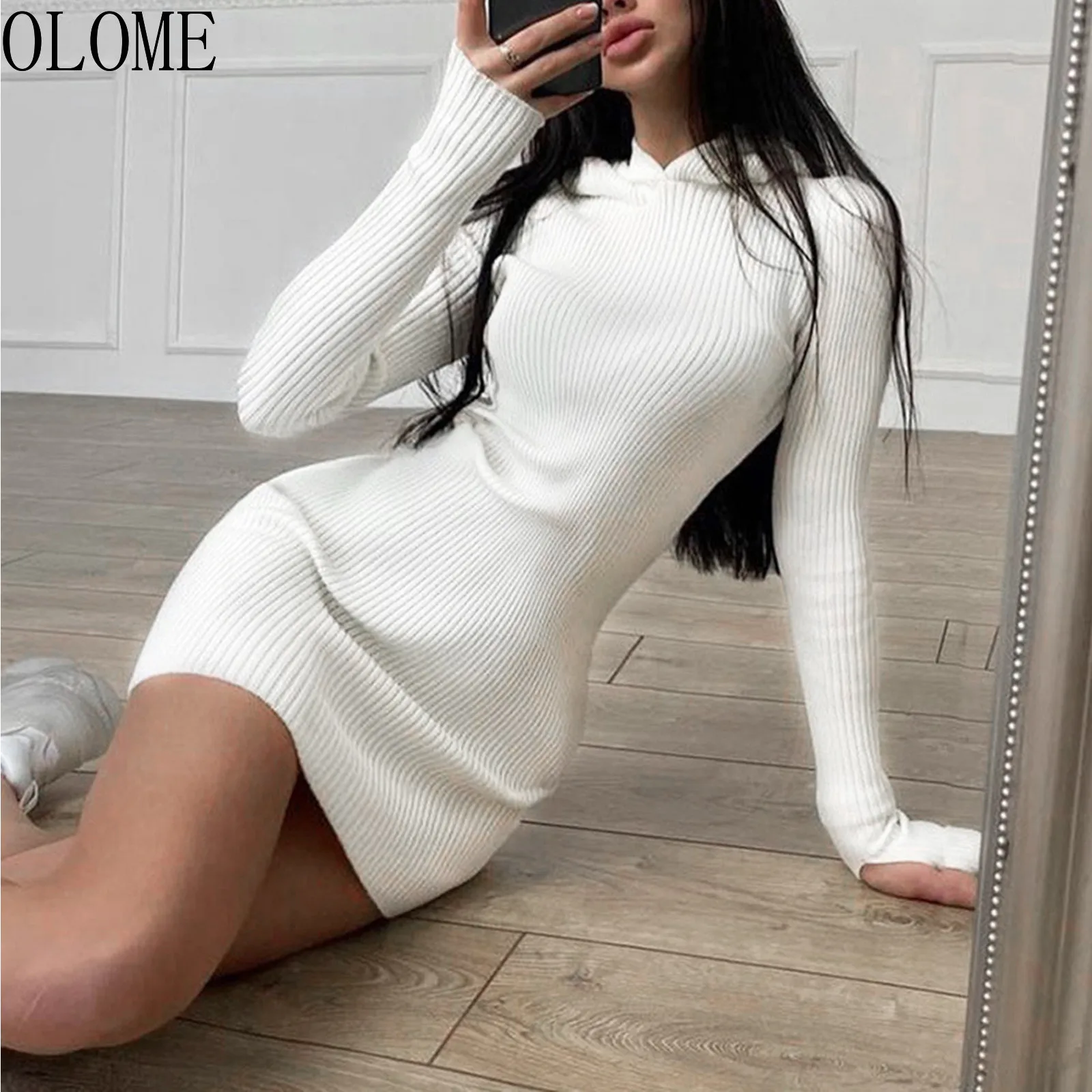 

Knitted Sweater Dress For Women Winter Bodycon Mini Long Sleeve Sexy Solid Warm Dresses Short Sexy Club Wear Autumn Party Dress