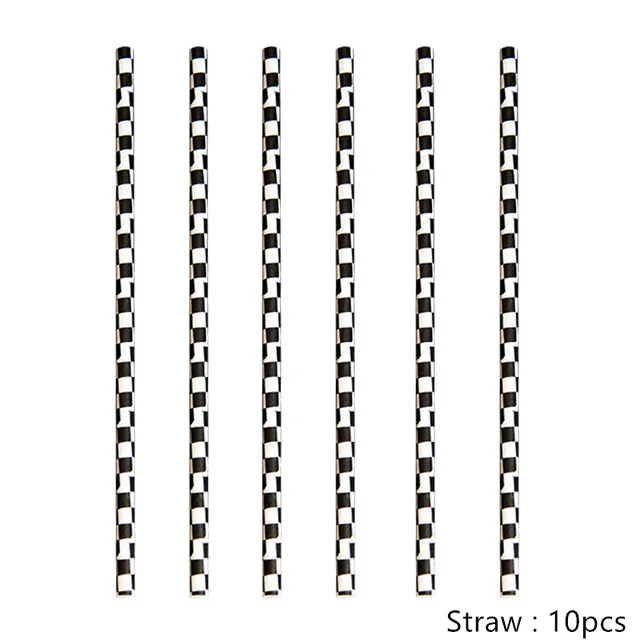 10pcs Straw Черно-белые клетчатые вечерние одноразовые столовые приборы автомобили Гоночный флаг настольные чашки игры решетки вечерние и свадебные декоративные детские игрушки - Цвет: 10pcs Straw