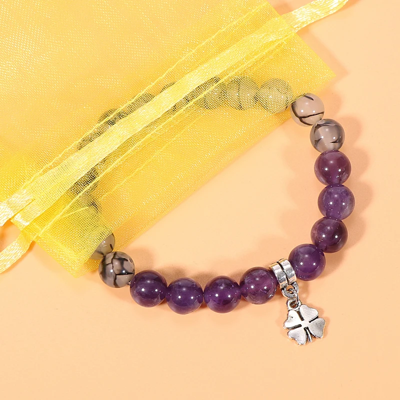 Для женщин и девочек из натурального камня розовый браслет пурпурных кристаллов