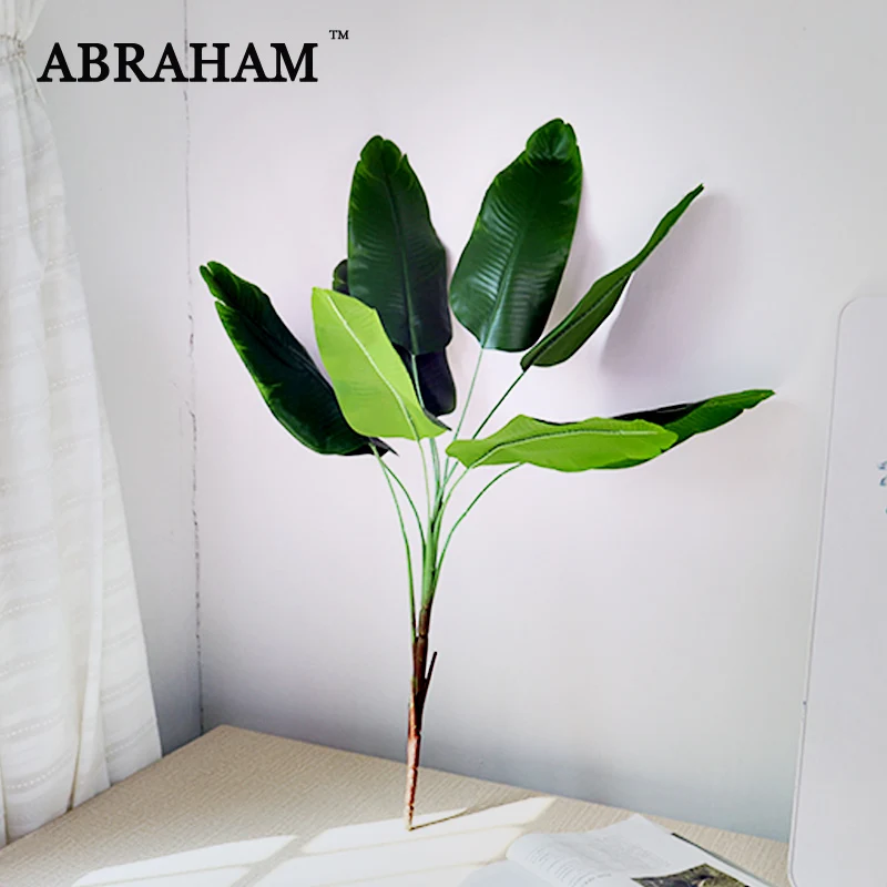 

82cm 9fork Large Artificial Musa Tree Plastic Palm Leaves Fake Tropical Green Plant Canna Foliage Branch for Home Party Decor