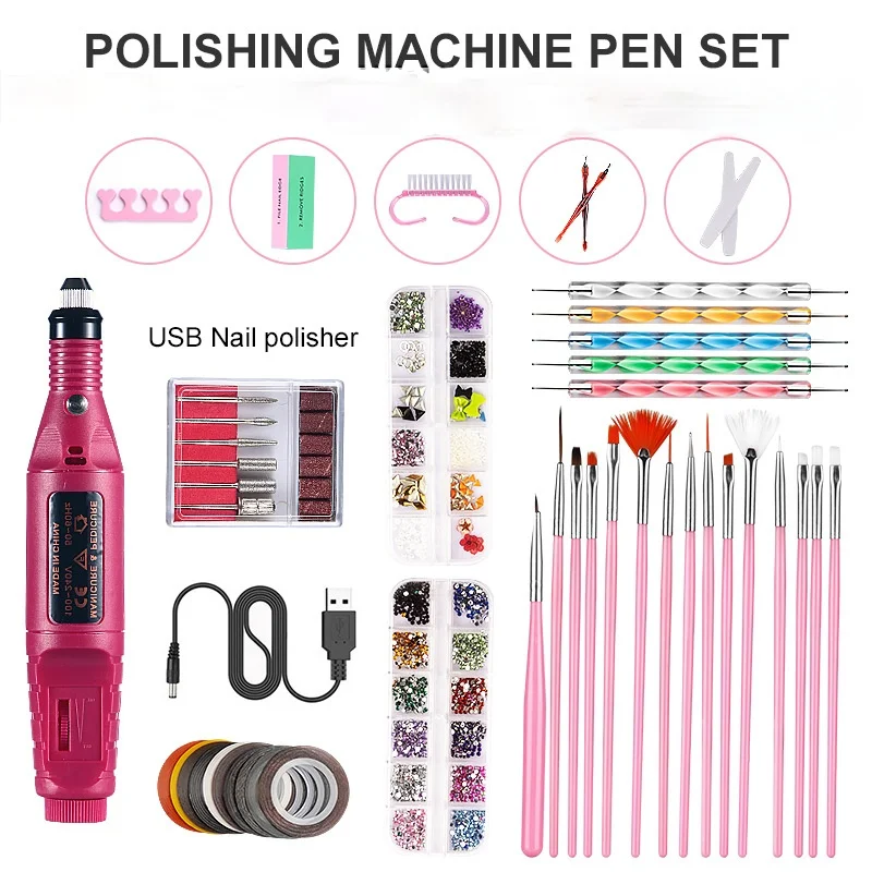 

Шлифовальный станок с USB, набор инструментов для маникюра для начинающих, аксессуары для рисования, цветные алмазы для маникюра