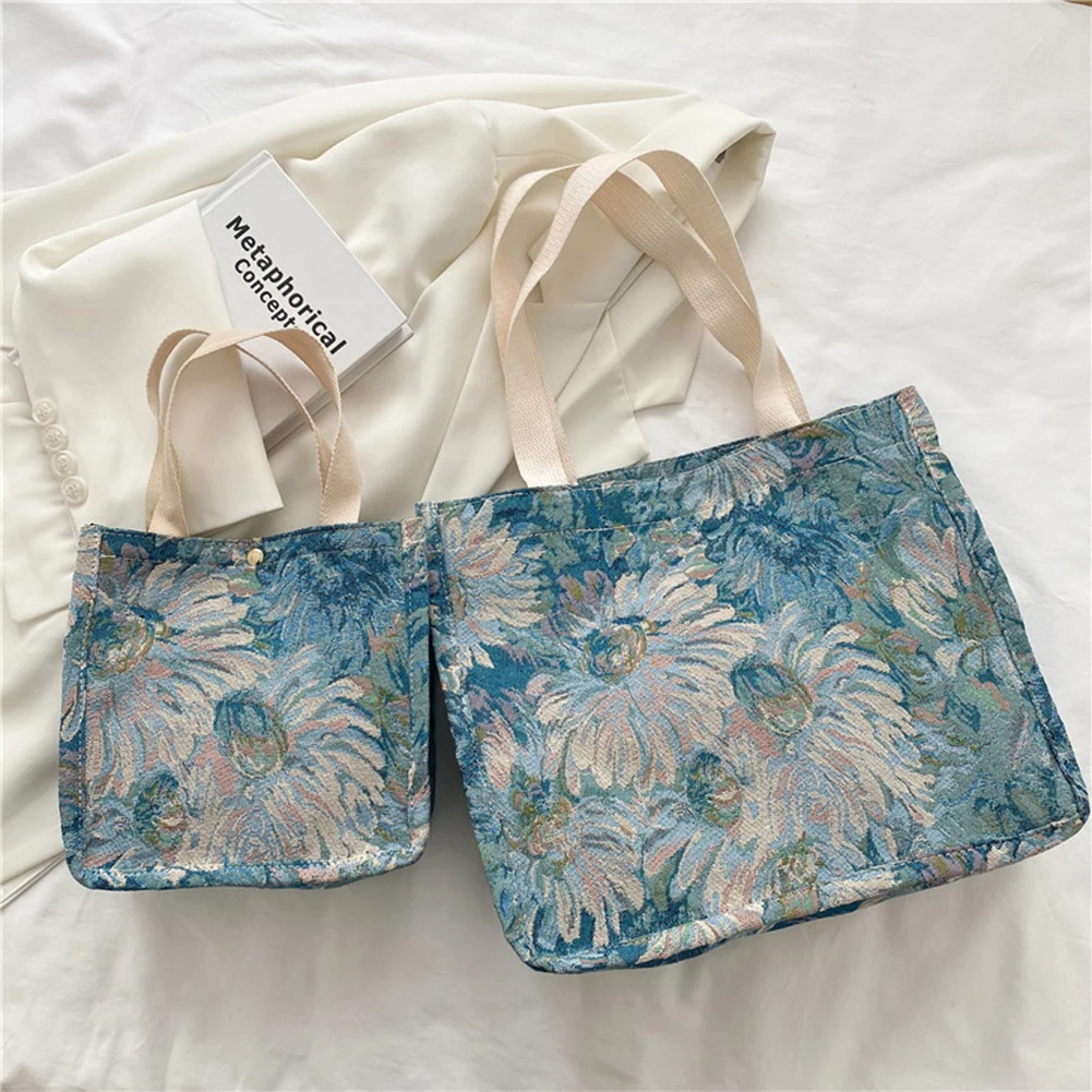 

Fashion Women Daisy Oil Painting Shoulder Bags Printing Canvas Shopping Bag Casual Ladies Tote Handbag Elegant Female Square Bag