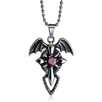 megin d punk vintage personality red gem wings cross titanium steel pendants for men women friend fashion design gift jewelry