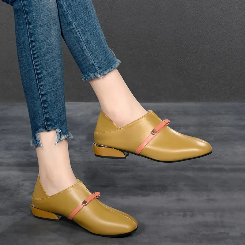 

Women's leather shoes low-heeled fashionable multi-color comfortable sole