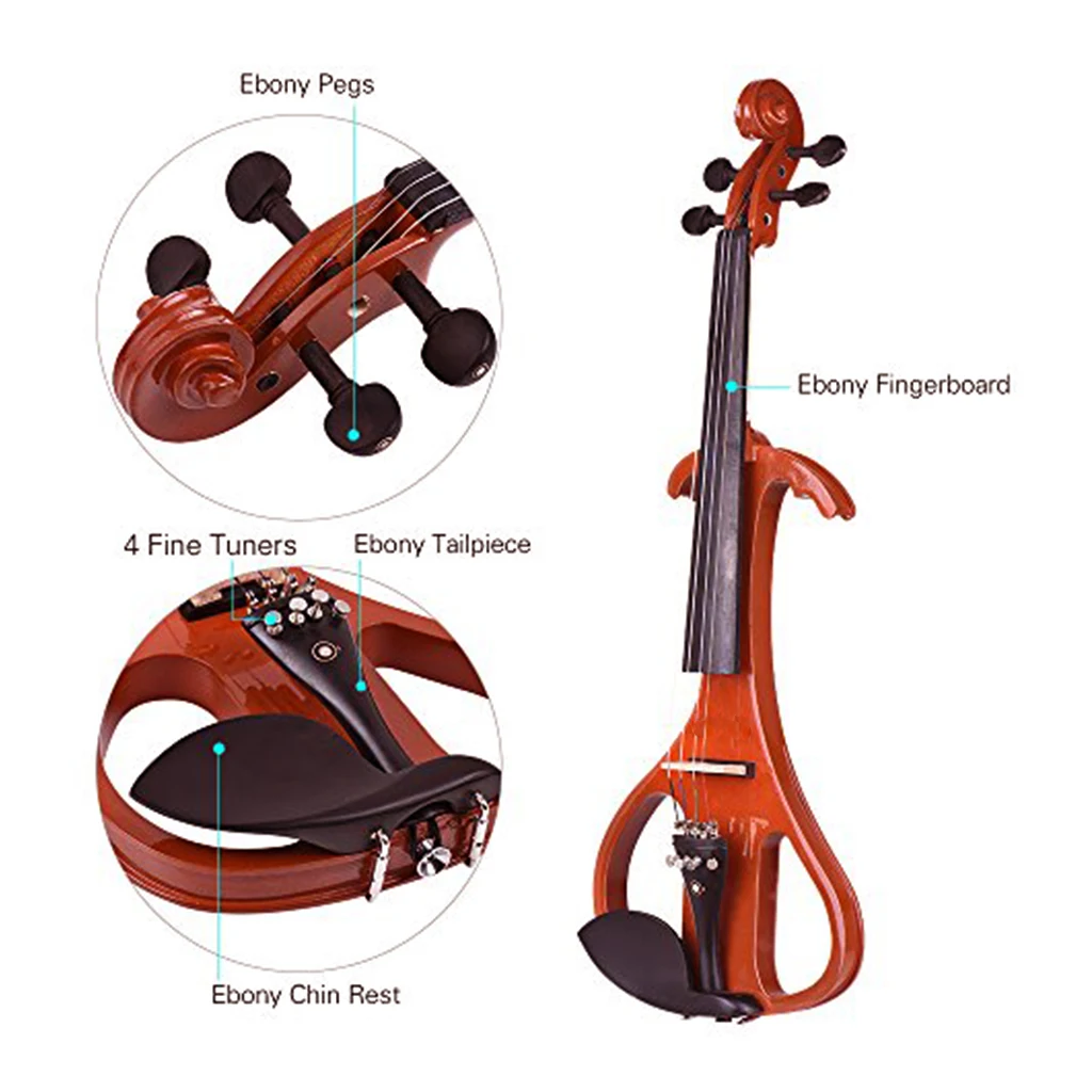 LOMMI 4/4 Electric Violin Fiddle Stringed Instrument Basswood Silent Violin with Fittings Cable Case For Music Lovers Beginners enlarge