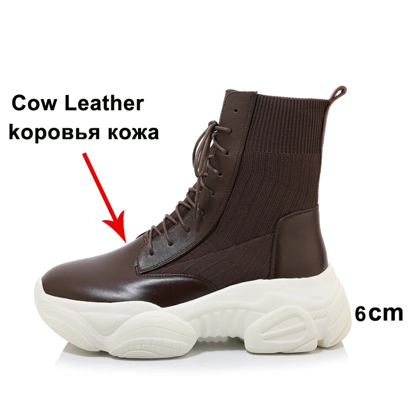Женские ботильоны из натуральной кожи Meotina осенне-зимние полусапожки на плоской