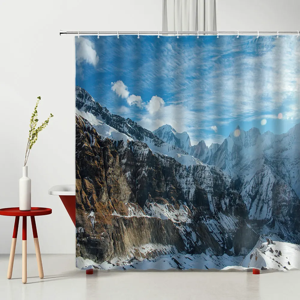 

Landscape Shower Curtain Snow Fog Windmill Mountain Waterproof Polyester Fabric Household Products Bathtub Decoration