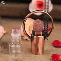 2ml natural amethysts strawberry quartz roll on perfume bottle pendant necklace women quartz crystal essential oil roller bottle