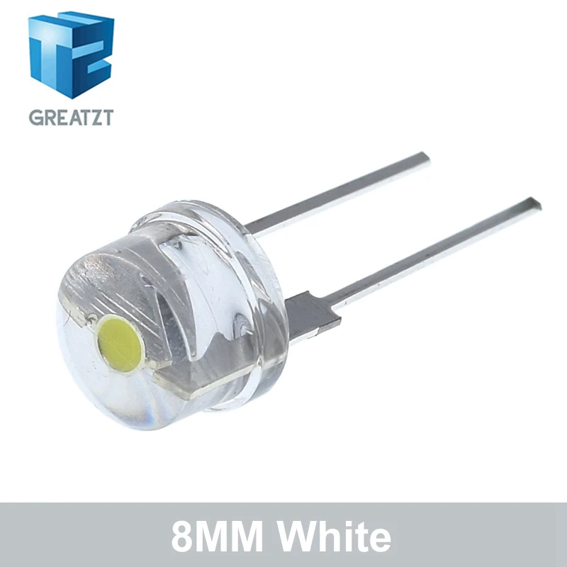 GREATZT 10 шт в упаковке новая F8 8 мм 0 5 W 3 2 V соломенная шляпа Светодиодный белый супер