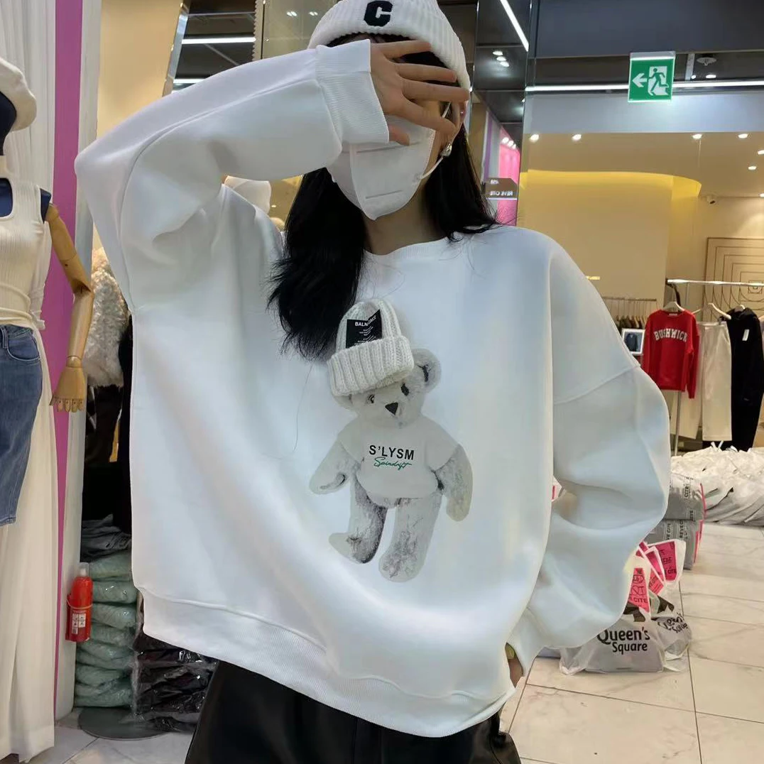 Осенние толстовки с капюшоном мультяшным медведем свитшоты Женская Корейская