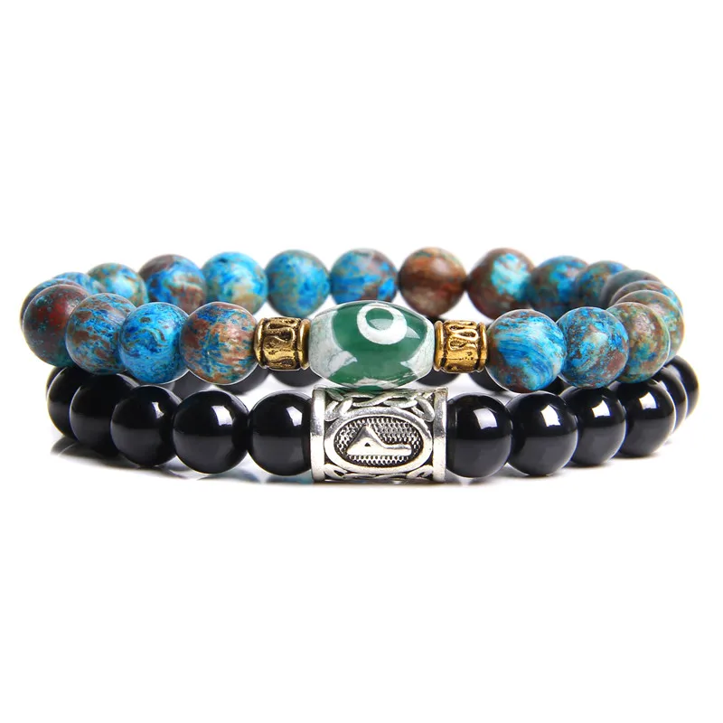 2 пары браслетов мужской модный старинный Dzi Агаты браслет для женщин синий