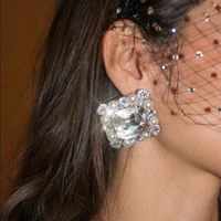 2021 exquisite rhinestone zircon square stud earrings wedding jewelry for women shiny crystal gems dangle earrings accessories