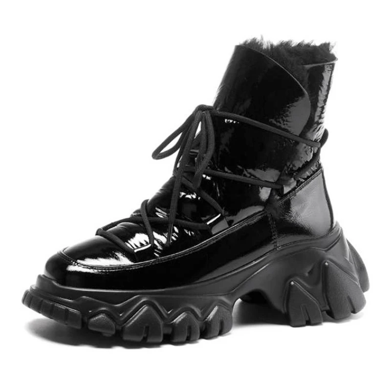 

Женские ботинки из натуральной кожи, Черные ботильоны на высоком каблуке и платформе, 2022