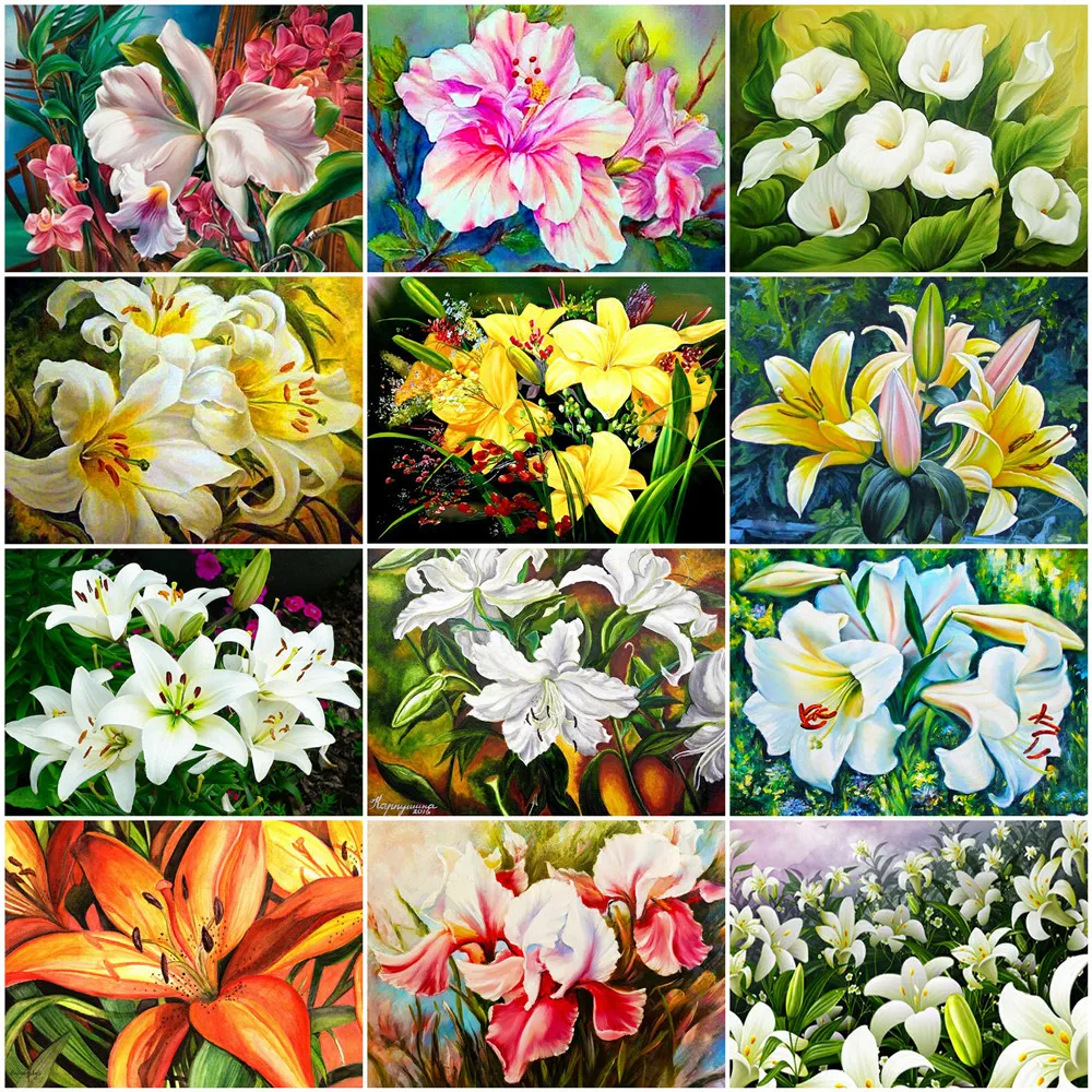 

HUACAN DIY Diamond Painting Flower 5D Full Square Round Mosaic Rhinestone Cross Stitch Diamond Embroidery Lily Decoration