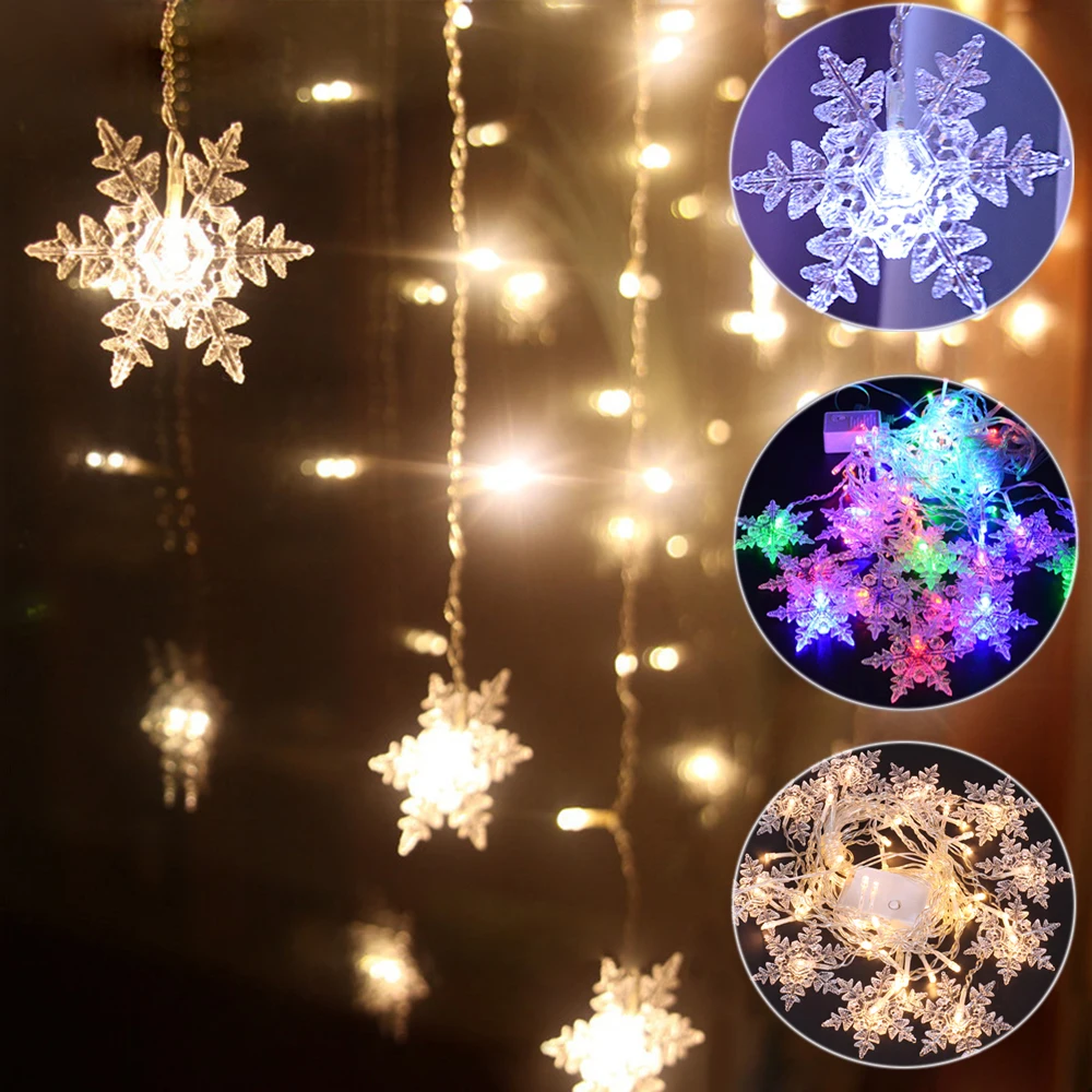 

3.5M Outdoor Xmas Snowflake LED String Lights Flashing Curtain Light Waterproof Holiday Party Fairy Light Christmas Decoration