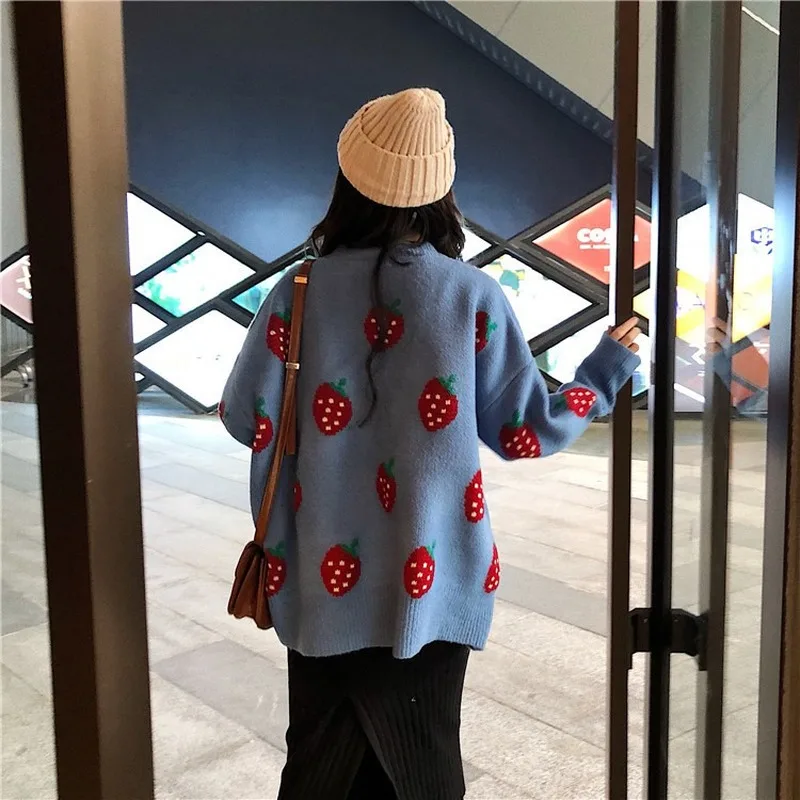 

Autumn Oversized Knitted Winter Sweater Pullover Women Strawberry Pull Jumper Streetwaer Pullovers O-neck Knit Female Tops WE78