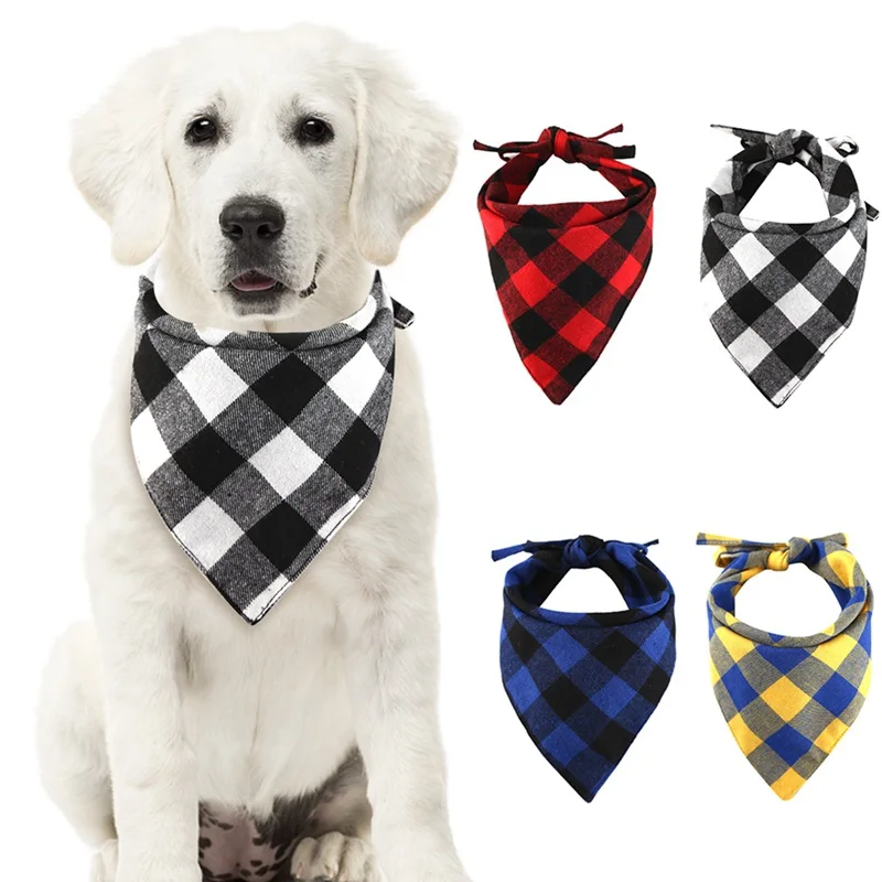 

Dog Bandana Scarf Plaids Washable and Reusable Triangle Bibs with Lengthen 2 Straps for Dogs Triangle Dog Bandana Dropshipping