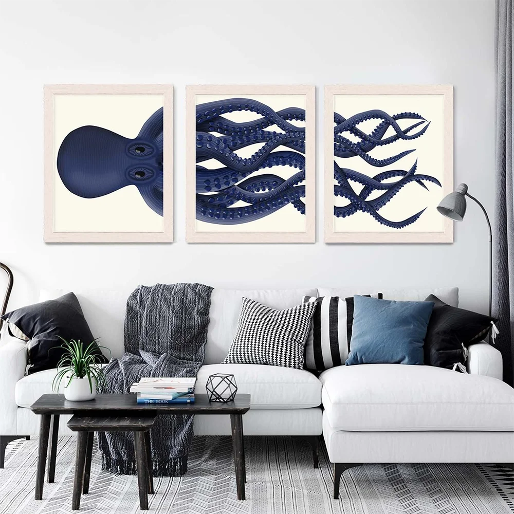 

Octopus Nautical Blue Posters and Prints Octopus Canvas Painting Pictures Cartoon Picture Wall Art Decor Living Room Home Decor