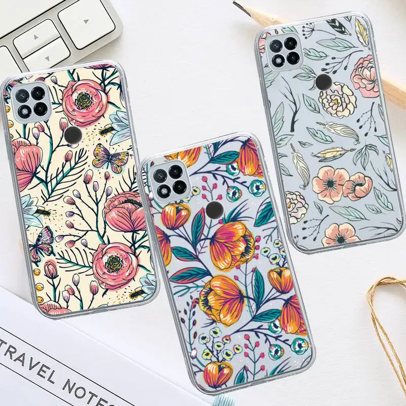 

Flower Bud Retro pattern Phone Case Transparent for Xiaomi redmi note 8 9 10 11 t lite pro ultra mix 4 k40