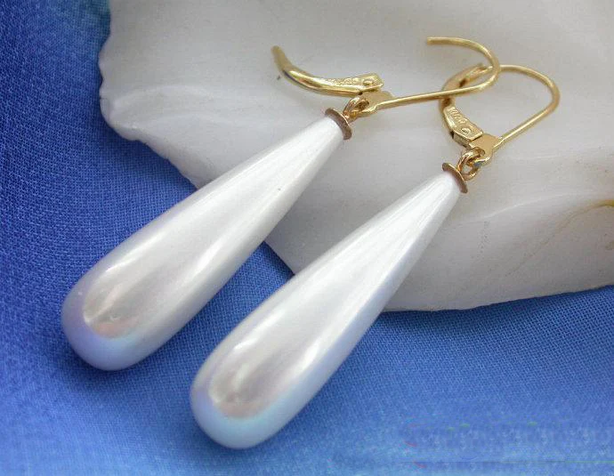 

New Fine Unique Pearls Jewellery Huge 30mm Drip White South Sea Shell Pearl 14k Gold Dangle Earrings Wedding Birthday Women Gift