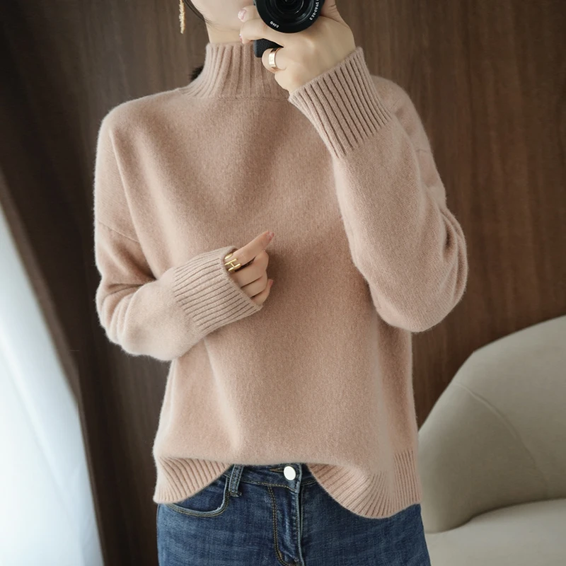 adohon 2020 woman winter 100% Cashmere sweaters autumn knitted Pullovers High Quality Warm Female thickening Turtleneck