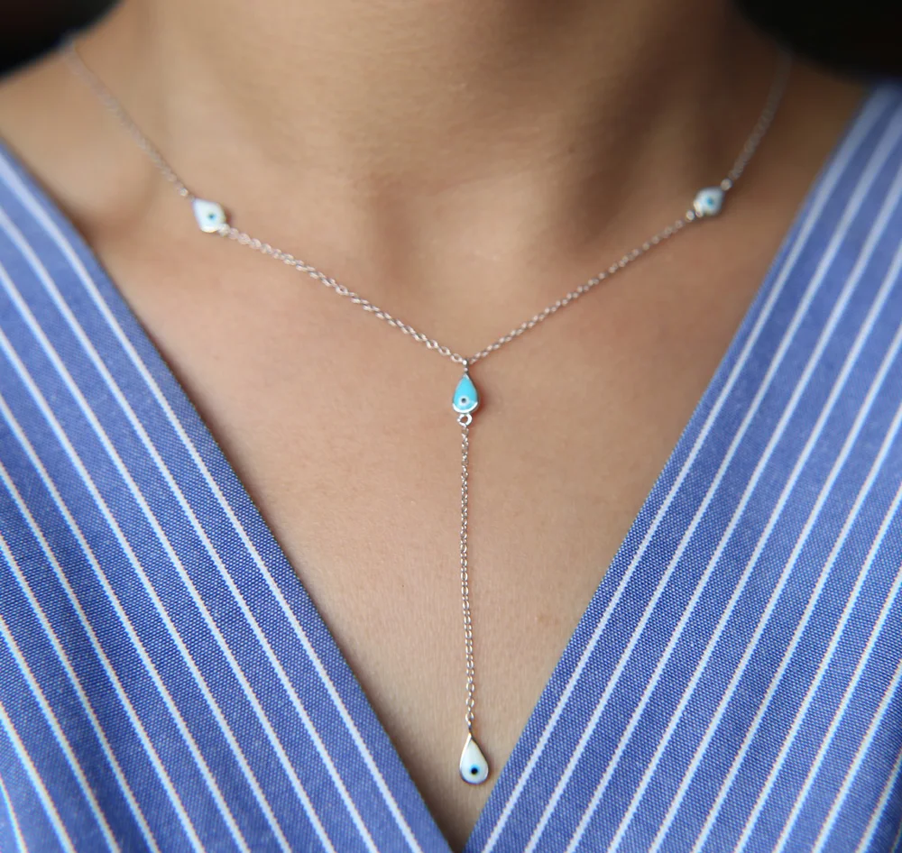 Y образное ожерелье с сине белой эмалью очаровательное ювелирное изделие из 100%