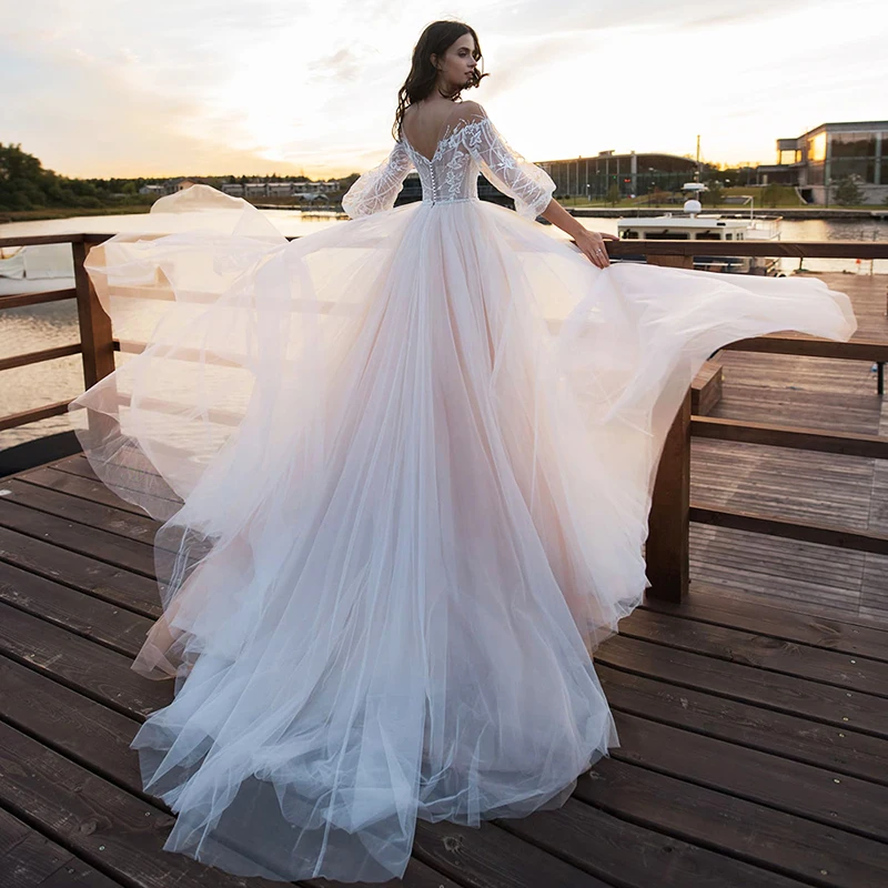 

Hi Shy Bride New simple wedding dress backless sleeveless design chiffon lace bride dresses princess dress plus size tailor-made