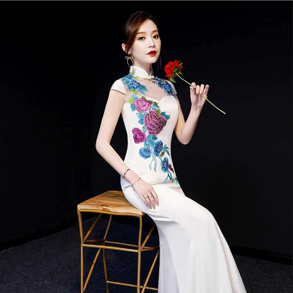 2017 белый Cheongsam пикантные длинные Qipao китайское традиционное платье Классический