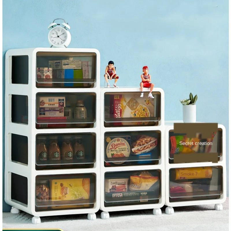 

Universal pulley toy storage box smooth open and close drawer type plastic snack storage cabinet solid outer frame household clo