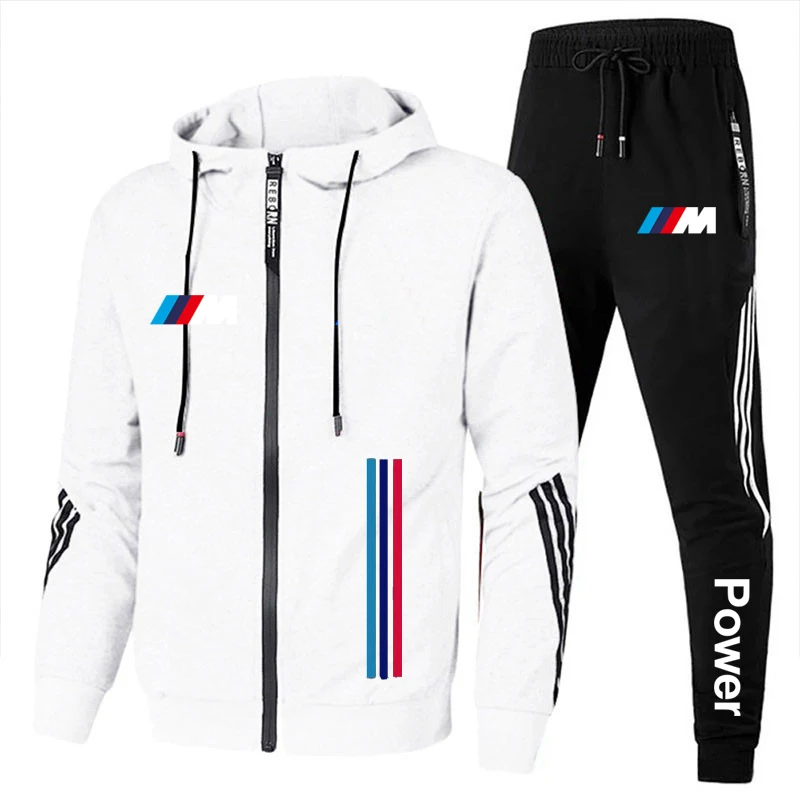 

2021 New BMW M Men's Soccer Cotton Fall/Winter Set Zipper Hoodie + Pants Two Sportswear Set Men's Jacket BlackM-3XL