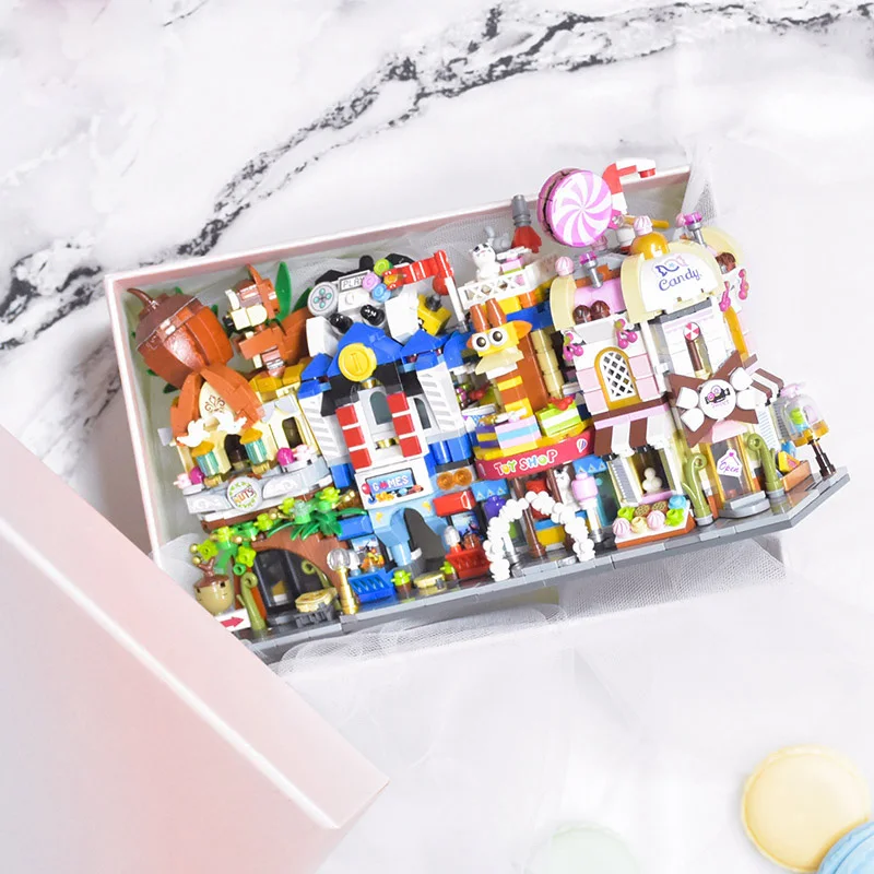 

Small particle building blocks mini street view puzzle insert girl assembling toy house full set of stitching