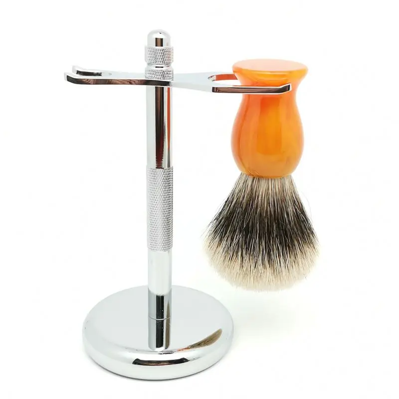 TEYO Shaving Brush and Shaving Stand Set Two Band Silvertip Finest Badger Hair Brush Perfect for Double Edge Razor