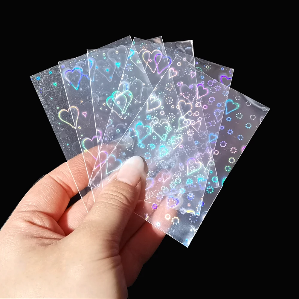 100Pcs Heart-shaped Foil Laser Flashing Clear Sleeves Korea Idol Photo Holographic Protector Trading Cards Shield Cover | Спорт и