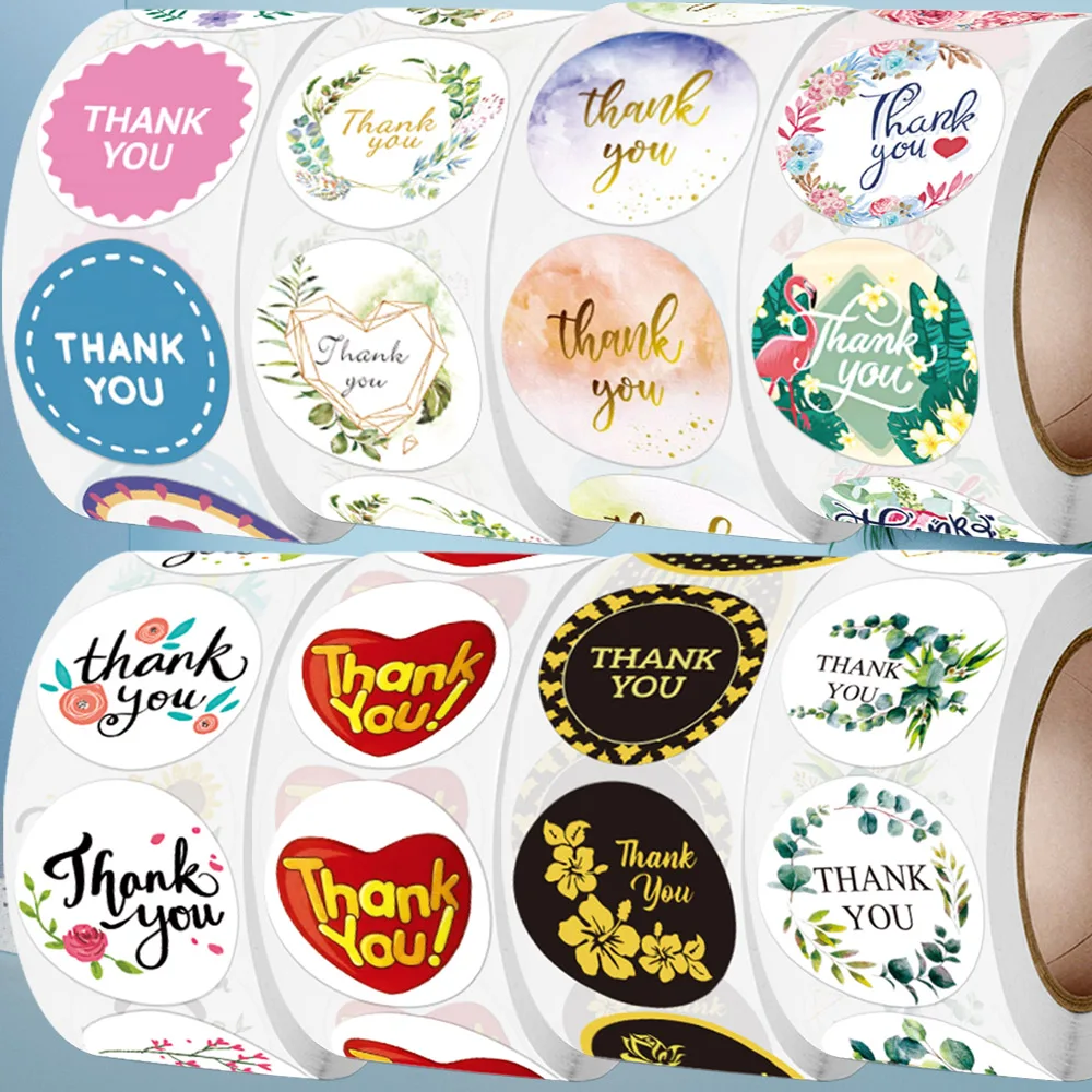 Наклейки с надписью Thank You, 24 вида, в рулоне, цветные, в форме цветка, зеленых листьев, в рамке, в форме сердца, этикетка для конвертов, Подарочная открытка на свадьбу, день рождения