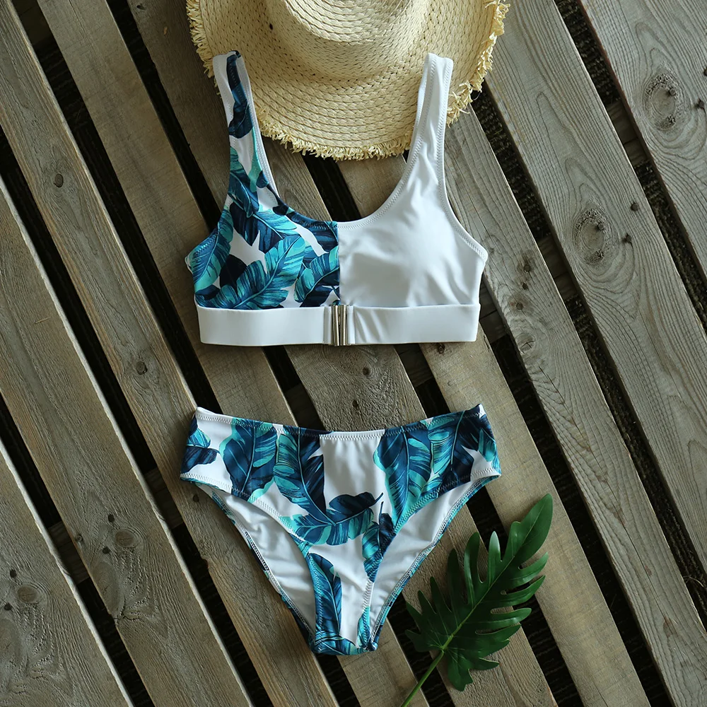 Пикантные однотонные и с рисунком бикини набор 2020 Новый Высокая Талия Плавание