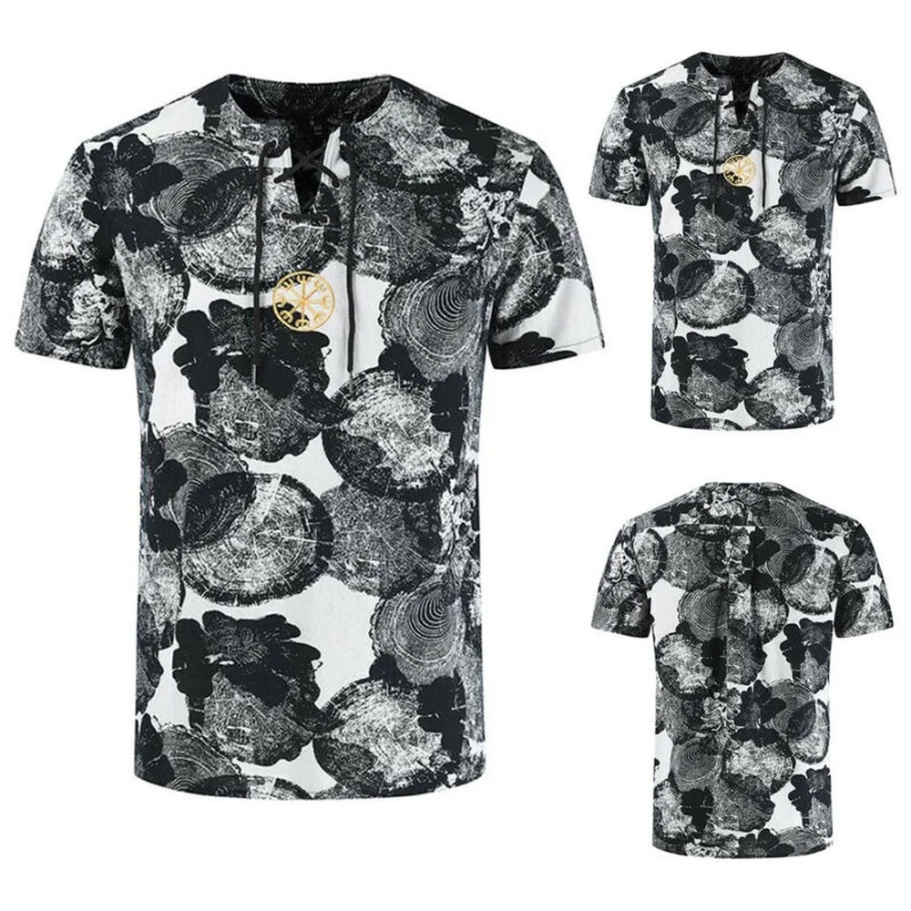 

Men's Short Sleeve V Neck Printed T-Shirt Summer Fashion Casual Tee Tops Blouse