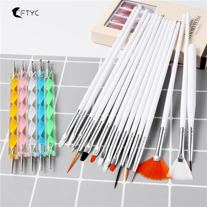 

Набор кистей для наращивания акриловых УФ-гелей, 20 шт., набор кистей для нанесения точек на Стразы, принадлежности для ногтевого салона и инс...