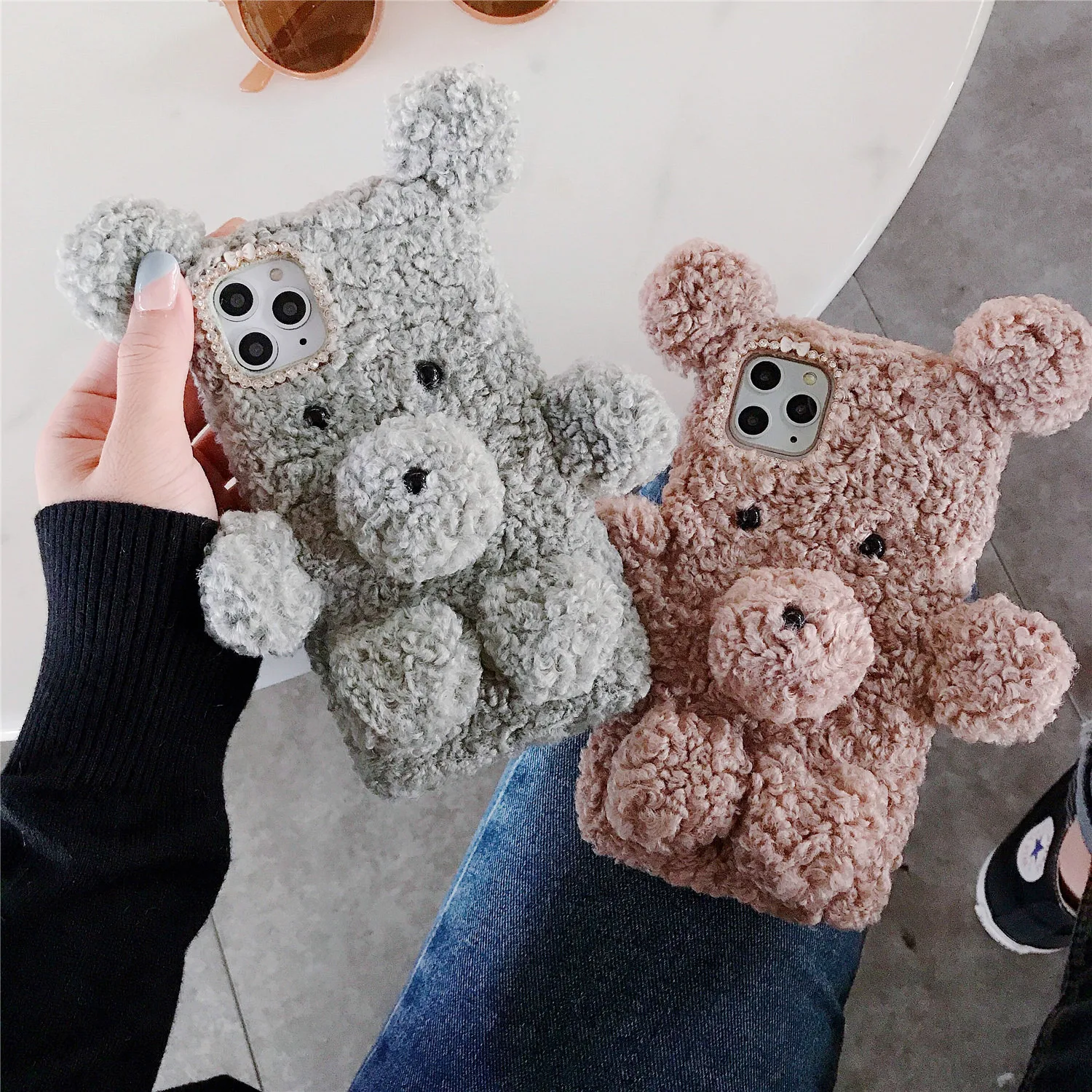 Милый теплый плюшевый чехол для телефона с бриллиантами iphone 11 pro max 6 6s 7 8 plus X Xs XR
