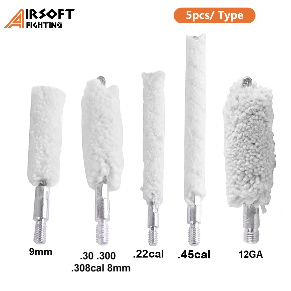

5Pcs/Type Tactical Gun Clean Brush 9mm 12GA .30 .300 .308cal .22cal .45cal Mop Brush Cotton Cleaning Swab for Rifle Thread 8-32
