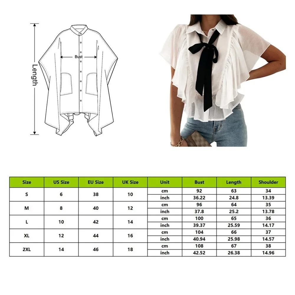 

Women Casual Chiffon Ruffles Blouse Shirt Summer Elegant Short Sleeve Ladies Tops Solid Blusas Office Lady Vintage Blouses