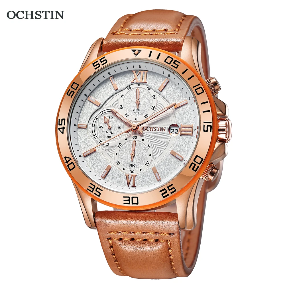

2021 Mens Watches OCHSTIN Men Quartz Wristwatches Retro Pilot Chronograph Clocks Waterproof Leather Automatic Date Watch For Men
