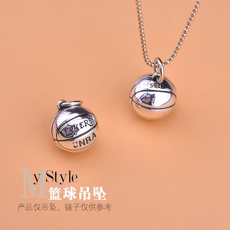 

Винтажный кулон в виде баскетбольного мяча из серебра S925 пробы, Крутое красное ожерелье, парная нейтральная подвеска самодельные Украшения...