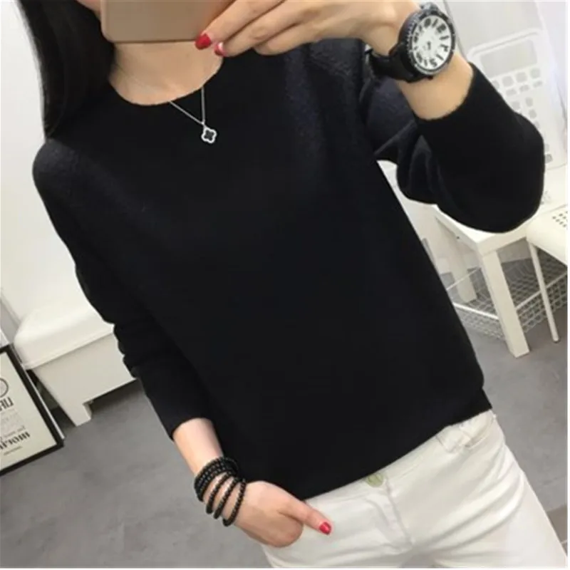 Женский короткий свитер свободного покроя Осень-зима 2020 черный и белый с круглым