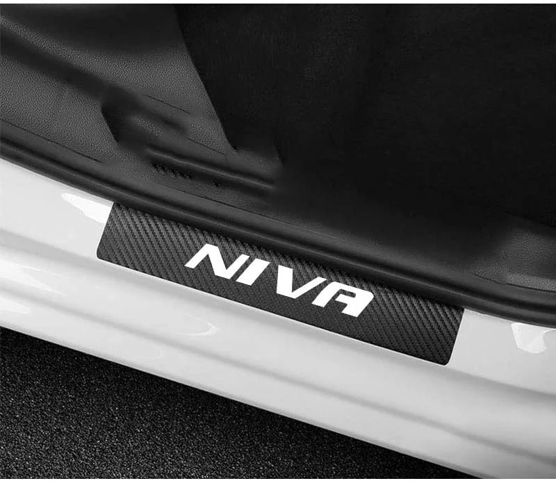 

For Carbon Fiber Vinyl Stickers Lada Niva Car Door Sill Scuff Plate Door Step Protector Interior Car Accessories 4PCS