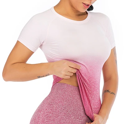rose pink Zhangyunuo Ombre бесшовная футболка для йоги с коротким рукавом, футболка для жарки, спортивная одежда, укороченный топ для фитнеса, Женская Спортивная одежда для активного отдыха, футболки для тренировок - Цвет: rose pink