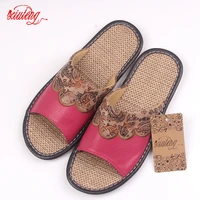 xiuteng 2020 summerautumn genuine cowhide leather women house slippers flat flax shoes indoor feminina sandals slippe 3 color