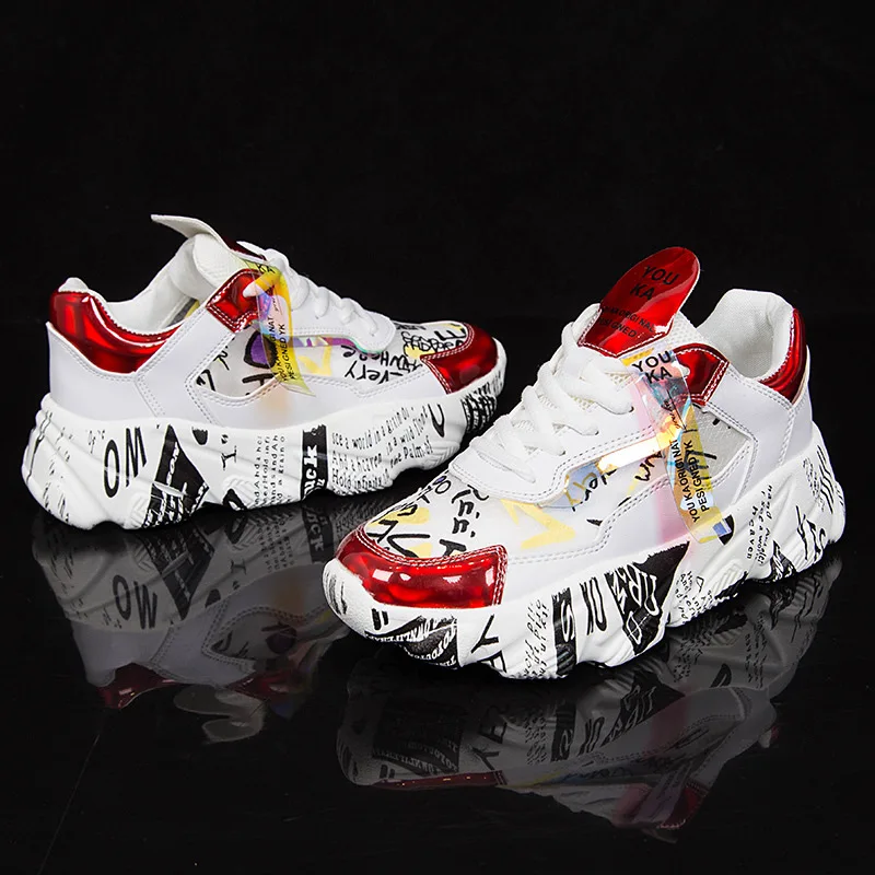 

Fashion Graffiti Color Mixing 2019 Autumn Sport Height Increasing Women Running Shoes Outdoor Casual Breathable Ladies Sneakers