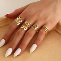 5pcs gothic punk unique design metal rings set for women fashion gold color hollow out flower heart finger rings party jewelry