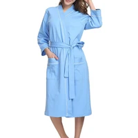 elegant pocket home solid sleepwear loungewear with belt kimono women robe long sleeve daily cotton blend nightwear bath